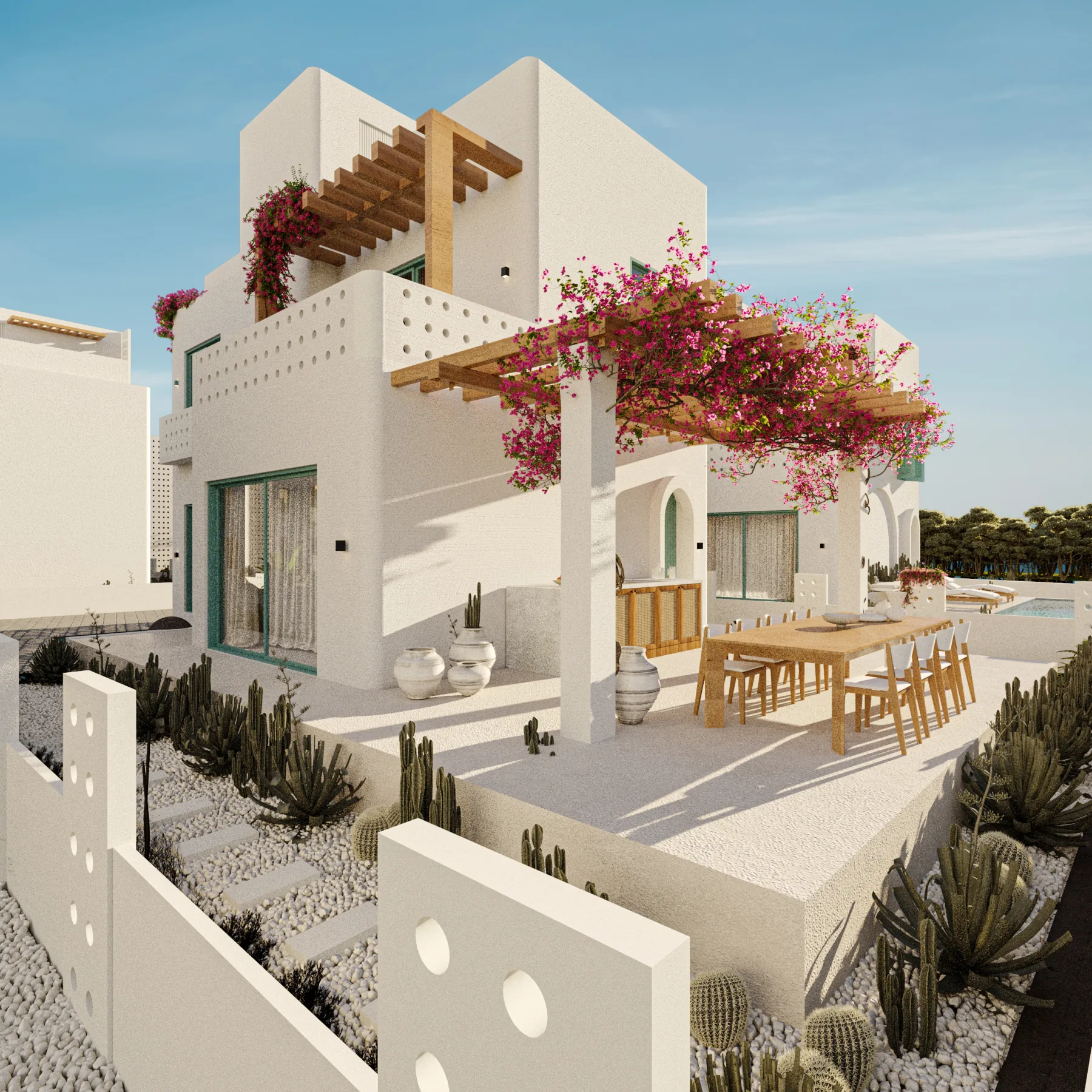 Helios villa bahçe terası ve yemek alanı