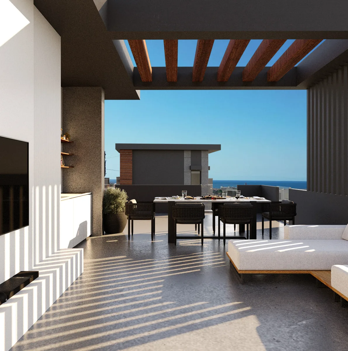 Panorama villa terası ve deniz manzarası