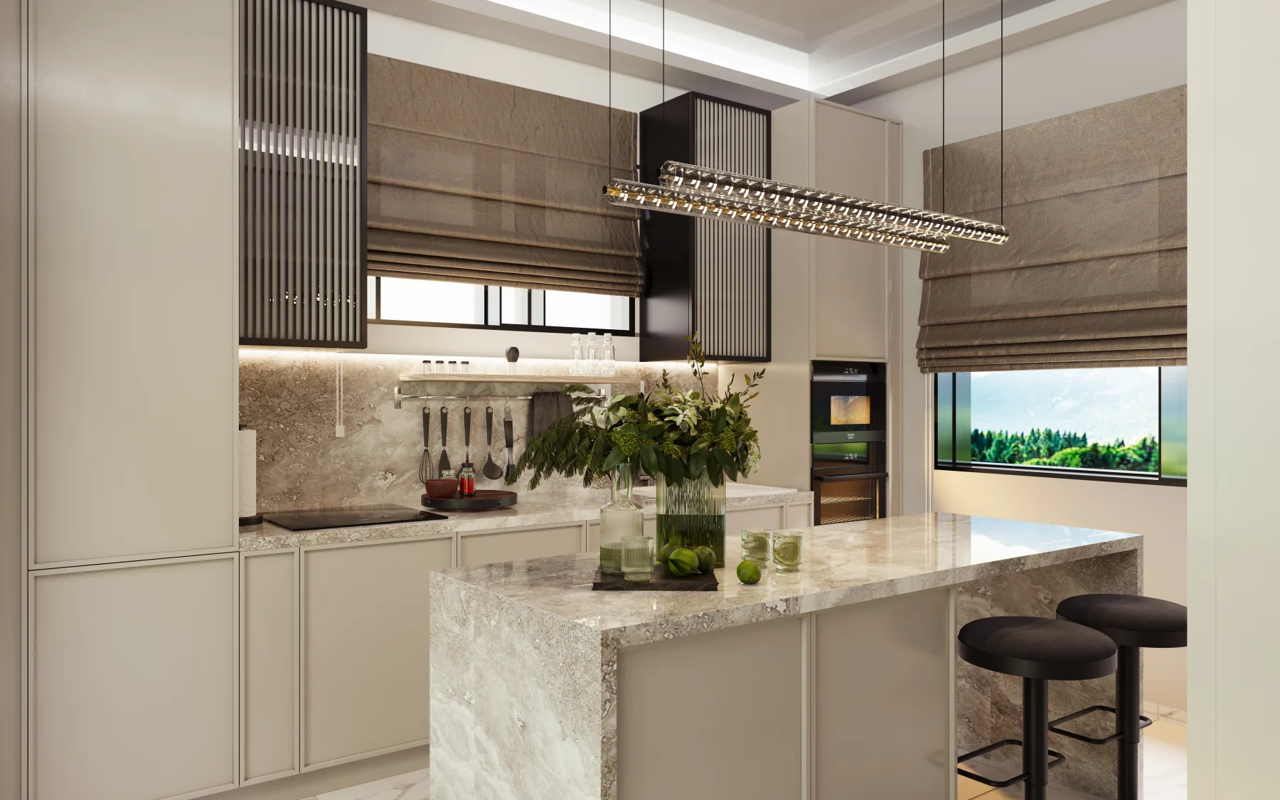 Panorama villa mutfak ve yemek alanı